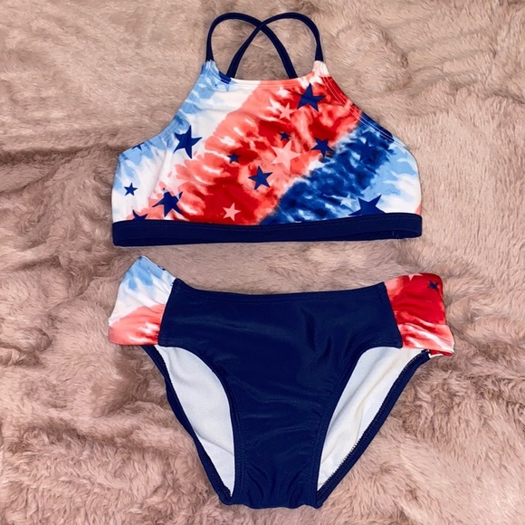 o’rageous Other - O’rageous red white & blue USA 🇺🇸 size 8 swimsuit bikini tie dye & stars​​